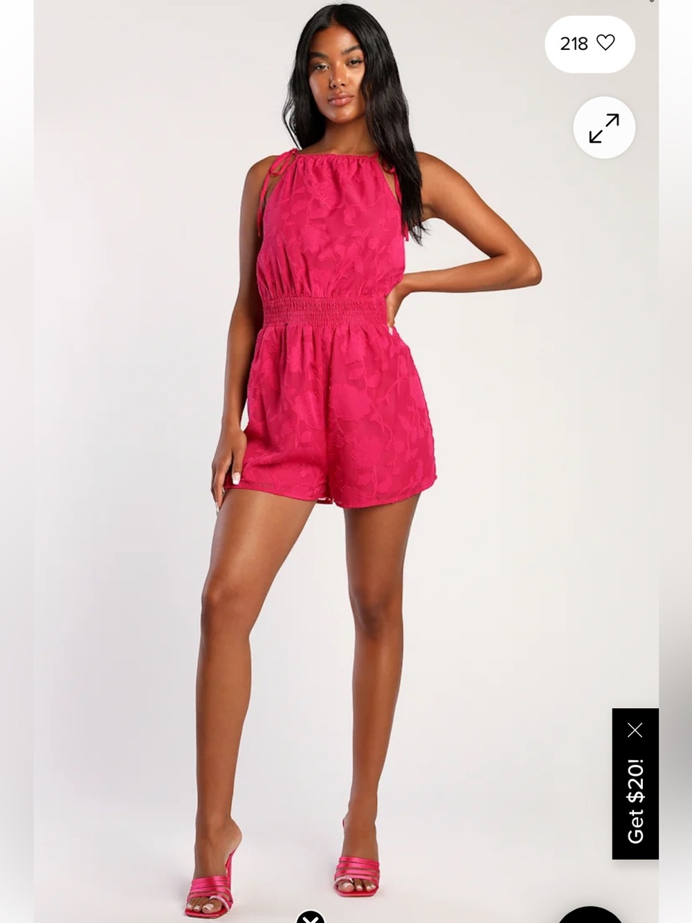 Lulus Here for the Fun Magenta Burnout Floral Jacquard Romper XS Coquette